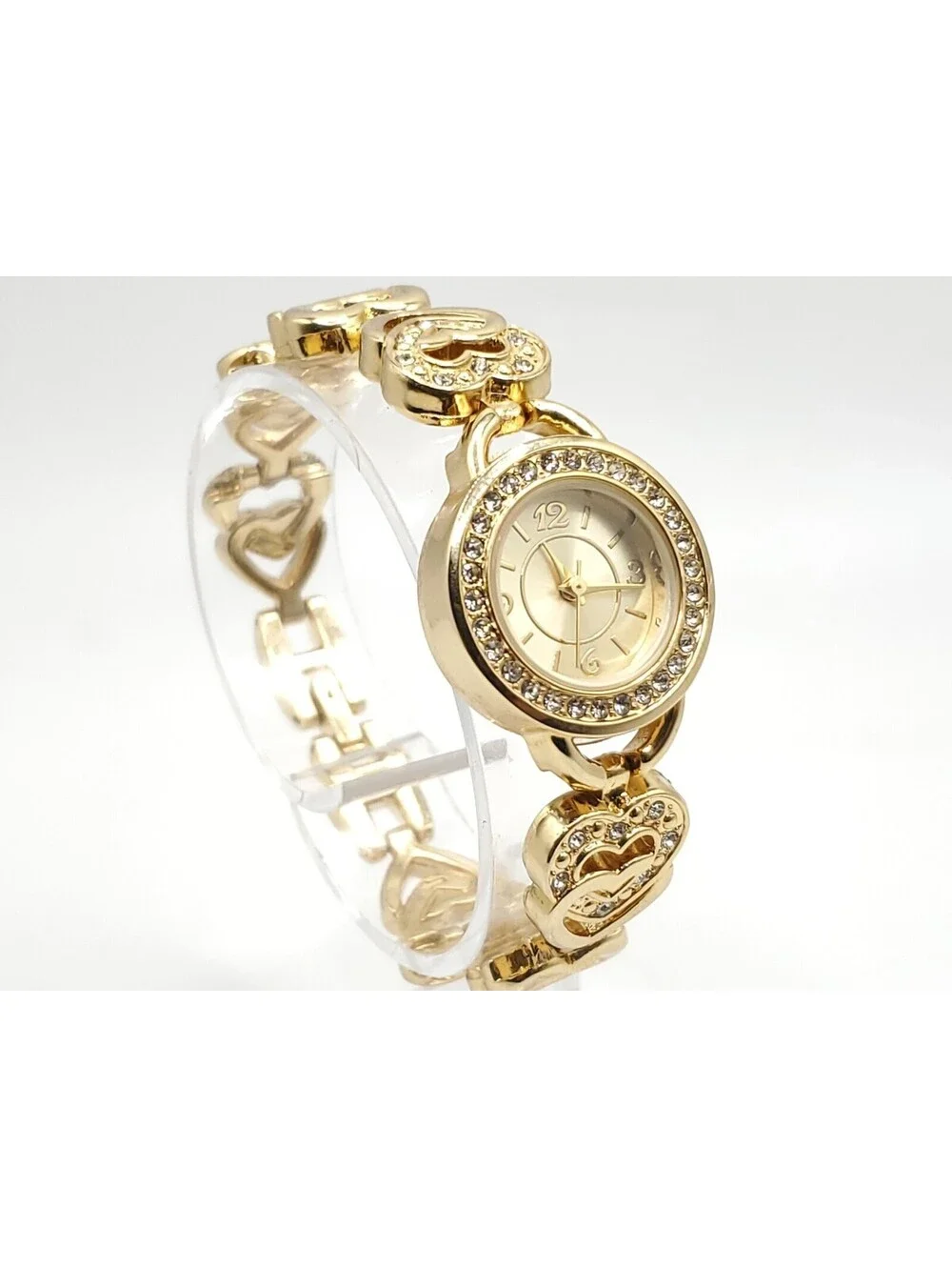Quartz Womens Watch New Battery Gold Tone Heart Band 22mm